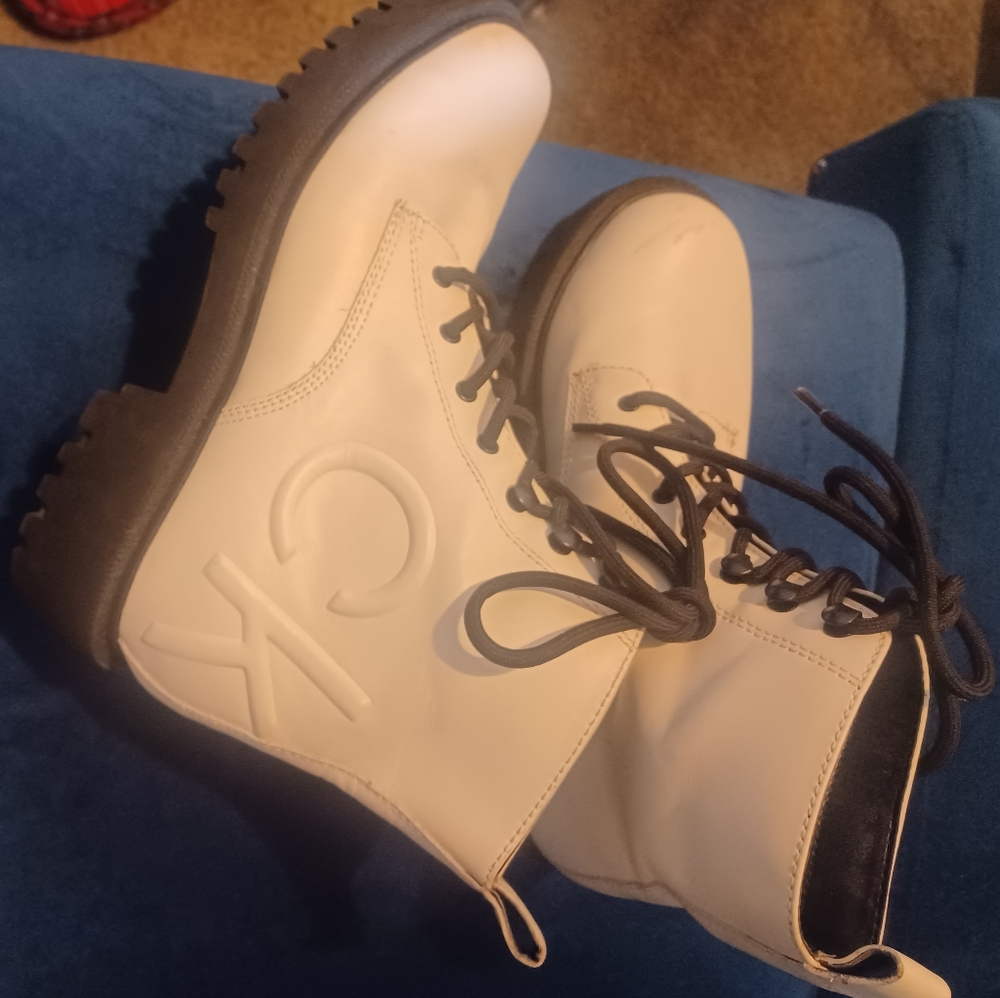 Calvin Klein  Leather Black/White boots, like new